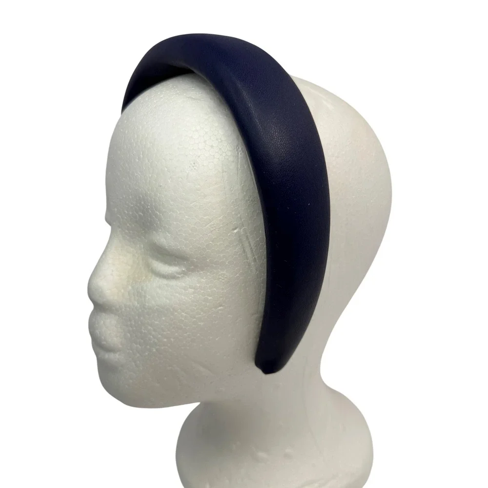 Handmade Navy Blue Faux Leather Padded Headband Wide Chunky Preppy Boho‎ NWOT